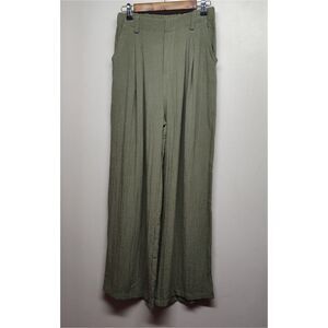 Halara Wide Leg Pants Women S Green Relaxed Elastic Waist Bohemian Spring Casual